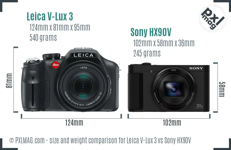 Leica V-Lux 3 vs Sony HX90V size comparison