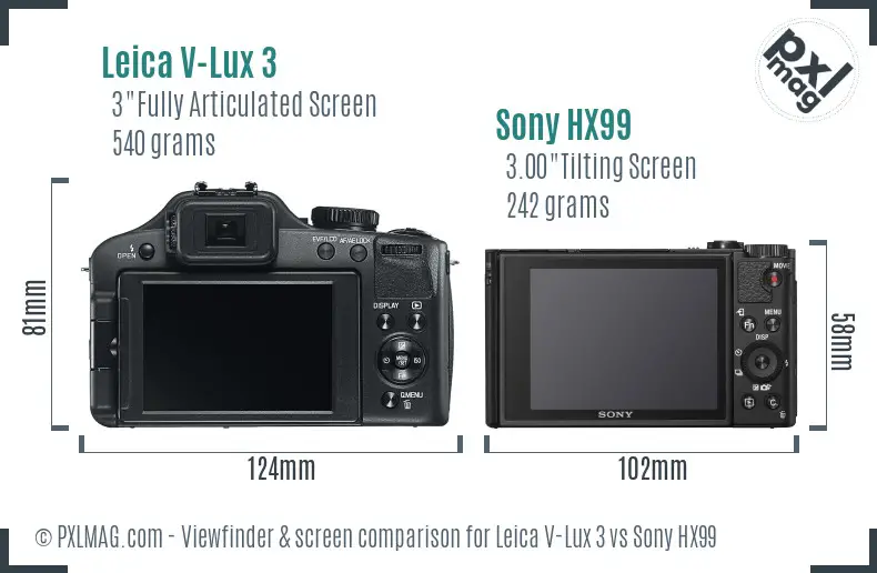 Leica V-Lux 3 vs Sony HX99 Screen and Viewfinder comparison