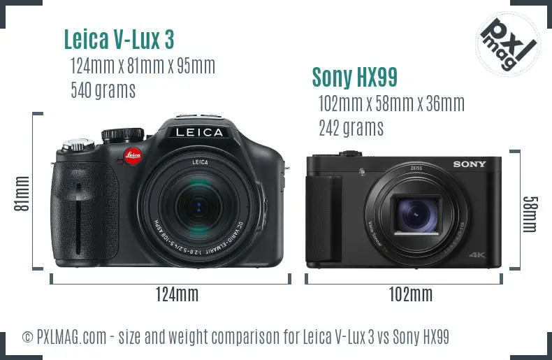 Leica V-Lux 3 vs Sony HX99 size comparison