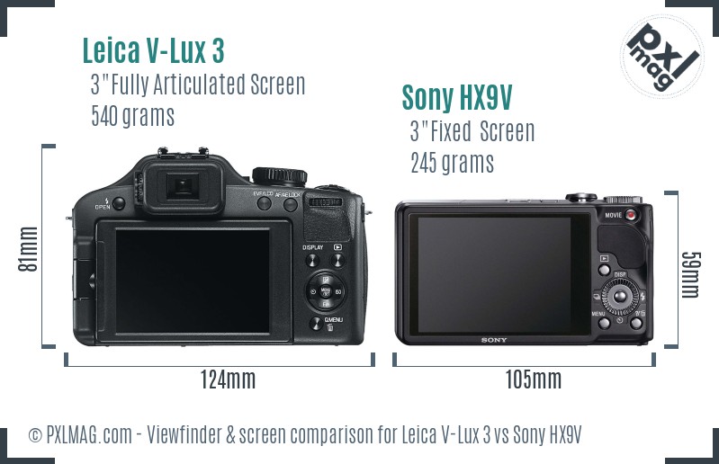 Leica V-Lux 3 vs Sony HX9V Screen and Viewfinder comparison