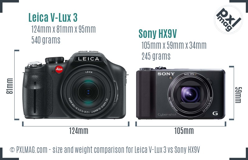 Leica V-Lux 3 vs Sony HX9V size comparison