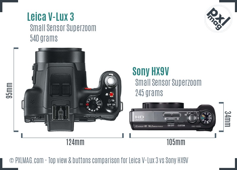 Leica V-Lux 3 vs Sony HX9V top view buttons comparison