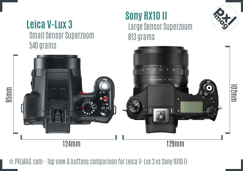Leica V-Lux 3 vs Sony RX10 II top view buttons comparison Leica V-Lux 3 vs Sony RX10 II top view buttons comparison