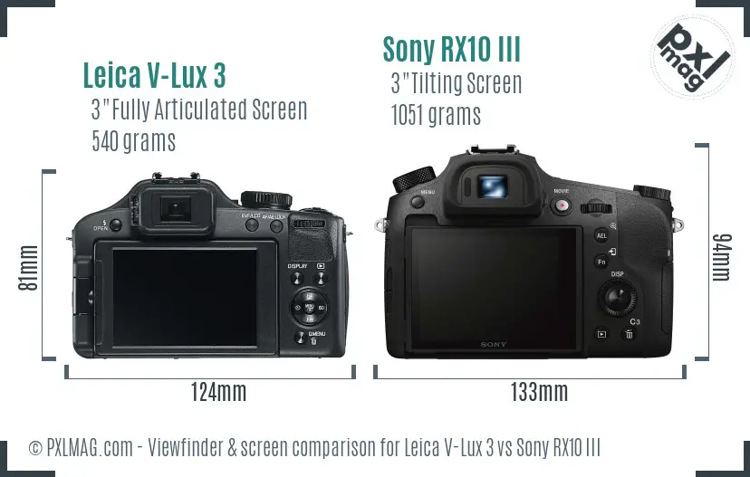 Leica V-Lux 3 vs Sony RX10 III Screen and Viewfinder comparison