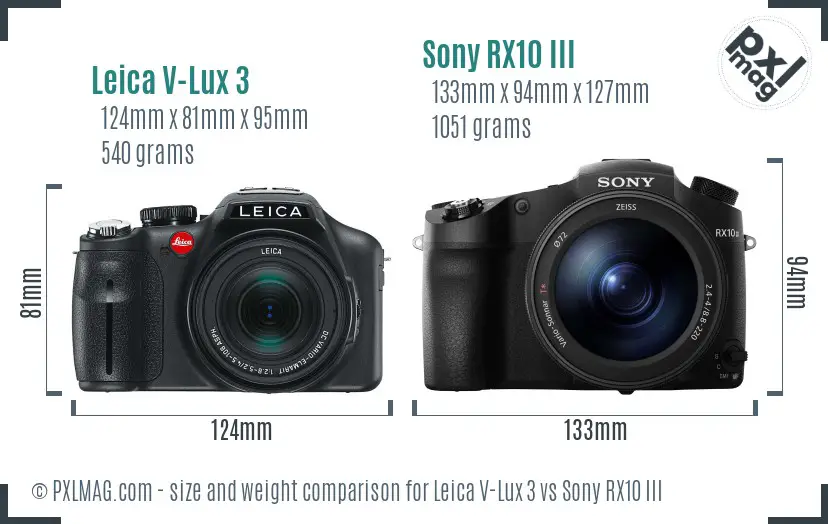 Leica V-Lux 3 vs Sony RX10 III size comparison