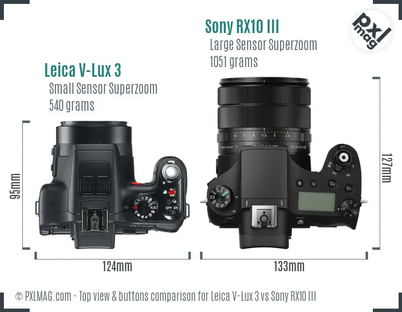 Leica V-Lux 3 vs Sony RX10 III top view buttons comparison