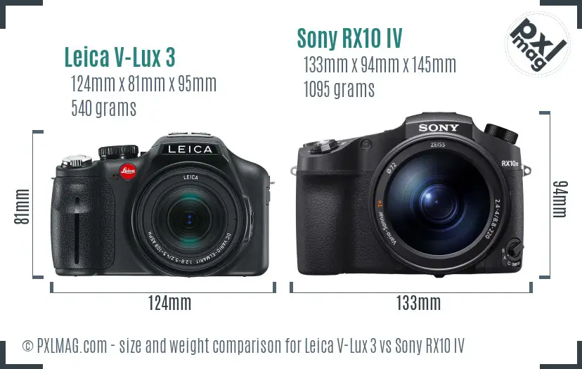 Leica V-Lux 3 vs Sony RX10 IV size comparison Leica V-Lux 3 vs Sony RX10 IV size comparison