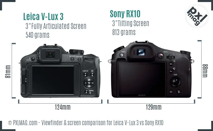 Leica V-Lux 3 vs Sony RX10 Screen and Viewfinder comparison