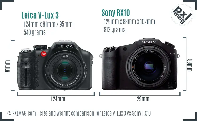 Leica V-Lux 3 vs Sony RX10 size comparison