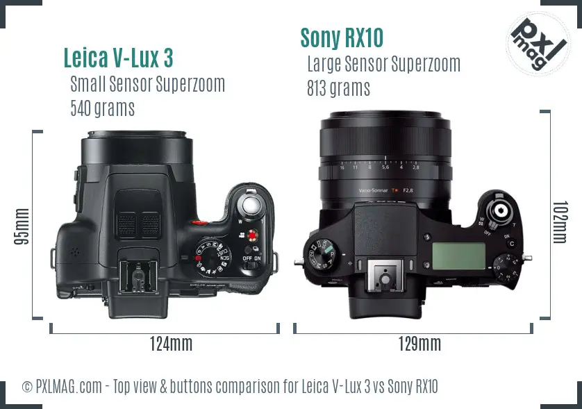 Leica V-Lux 3 vs Sony RX10 top view buttons comparison