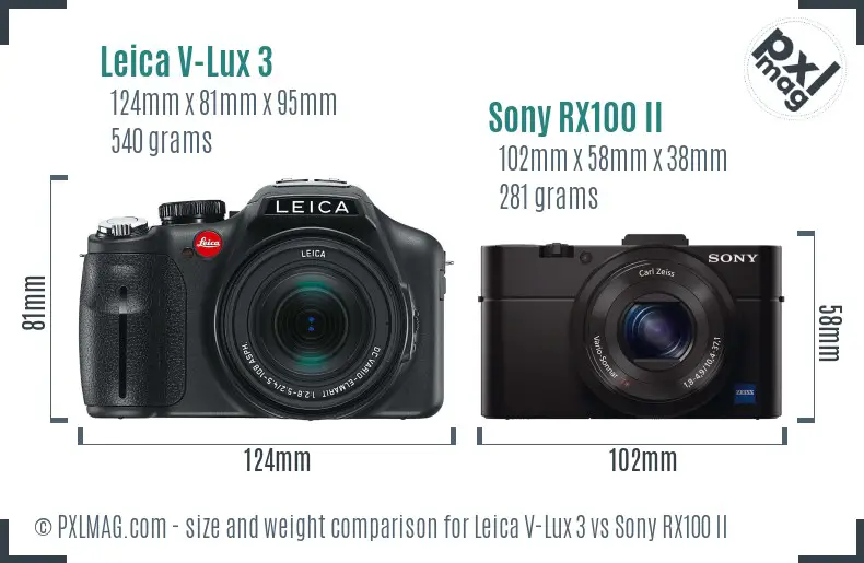 Leica V-Lux 3 vs Sony RX100 II size comparison