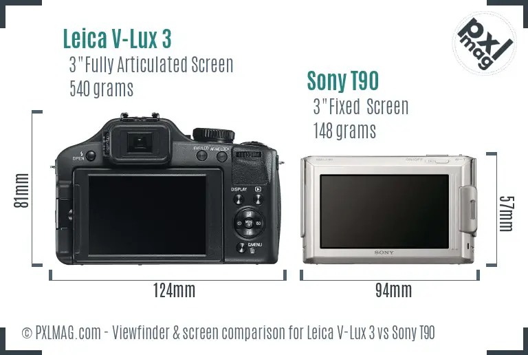 Leica V-Lux 3 vs Sony T90 Screen and Viewfinder comparison