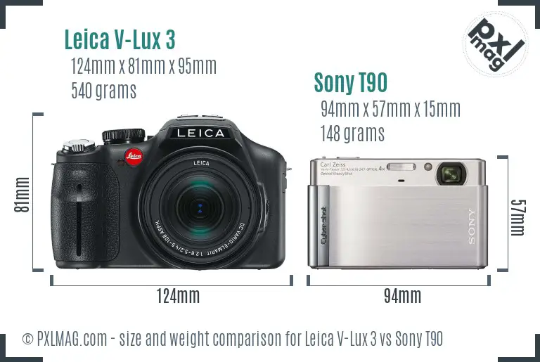Leica V-Lux 3 vs Sony T90 size comparison
