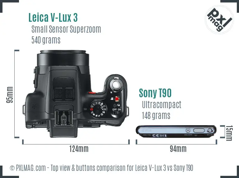 Leica V-Lux 3 vs Sony T90 top view buttons comparison