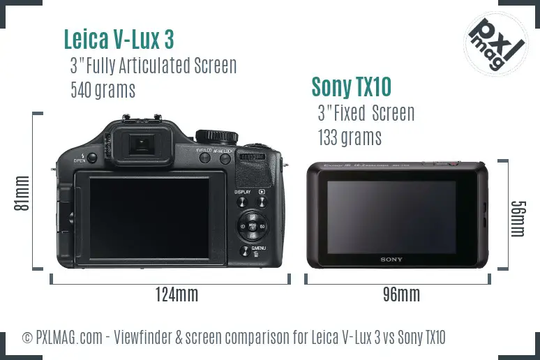 Leica V-Lux 3 vs Sony TX10 Screen and Viewfinder comparison