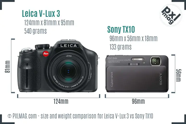 Leica V-Lux 3 vs Sony TX10 size comparison