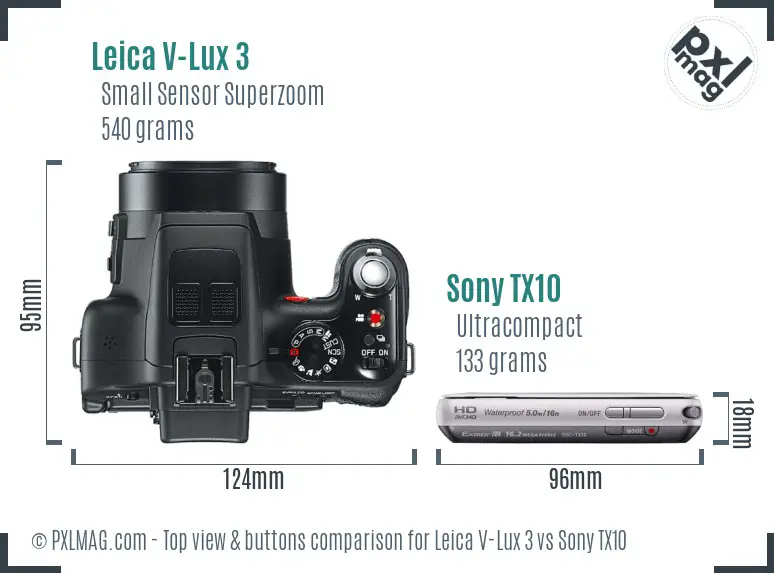 Leica V-Lux 3 vs Sony TX10 top view buttons comparison