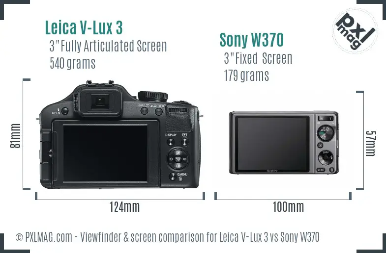 Leica V-Lux 3 vs Sony W370 Screen and Viewfinder comparison