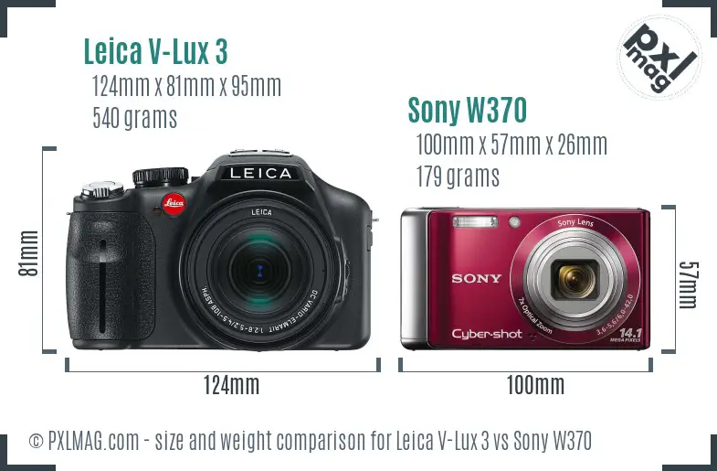 Leica V-Lux 3 vs Sony W370 size comparison