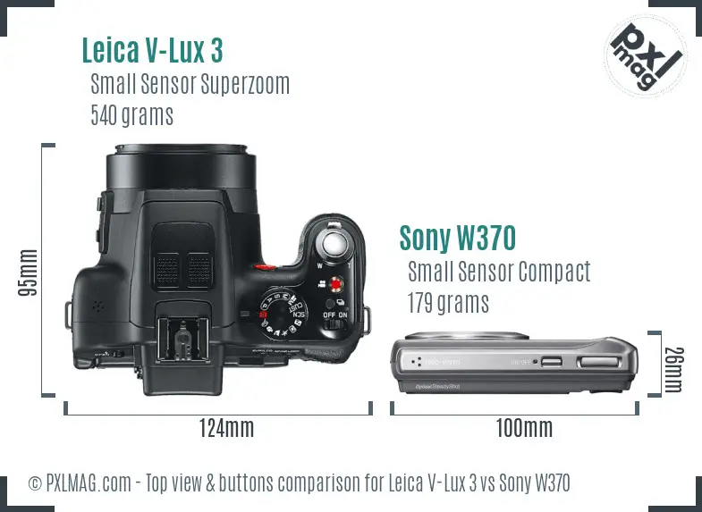 Leica V-Lux 3 vs Sony W370 top view buttons comparison