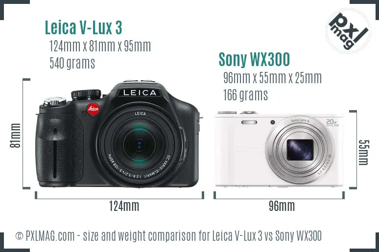 Leica V-Lux 3 vs Sony WX300 size comparison