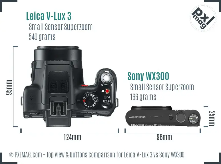 Leica V-Lux 3 vs Sony WX300 top view buttons comparison