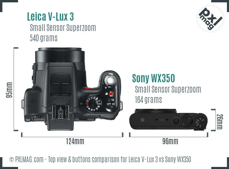 Leica V-Lux 3 vs Sony WX350 top view buttons comparison