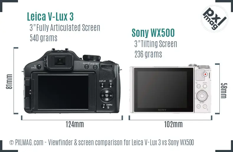 Leica V-Lux 3 vs Sony WX500 Screen and Viewfinder comparison