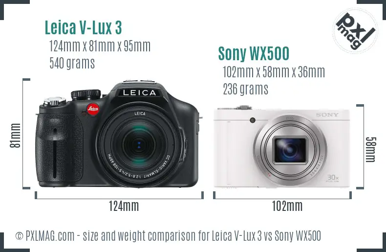 Leica V-Lux 3 vs Sony WX500 size comparison