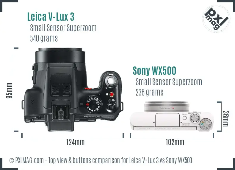 Leica V-Lux 3 vs Sony WX500 top view buttons comparison