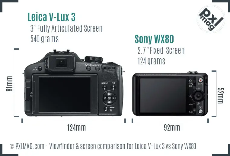 Leica V-Lux 3 vs Sony WX80 Screen and Viewfinder comparison