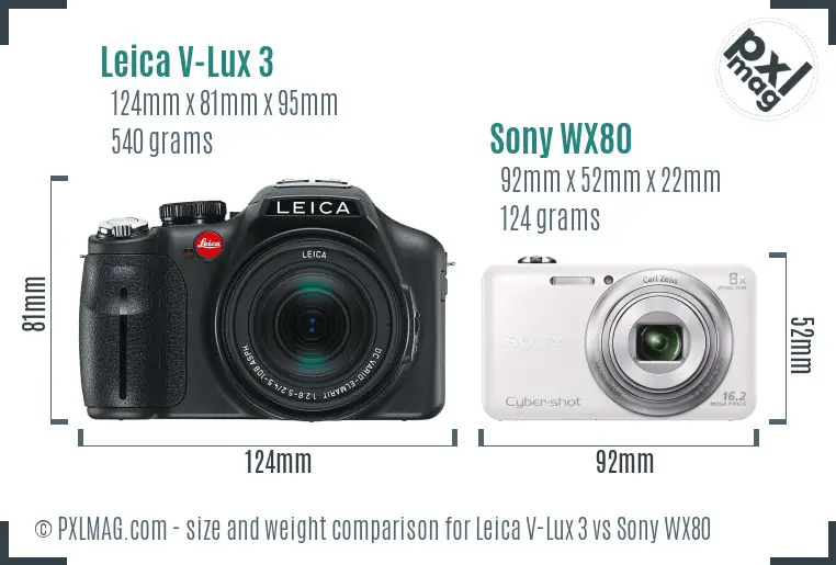 Leica V-Lux 3 vs Sony WX80 size comparison