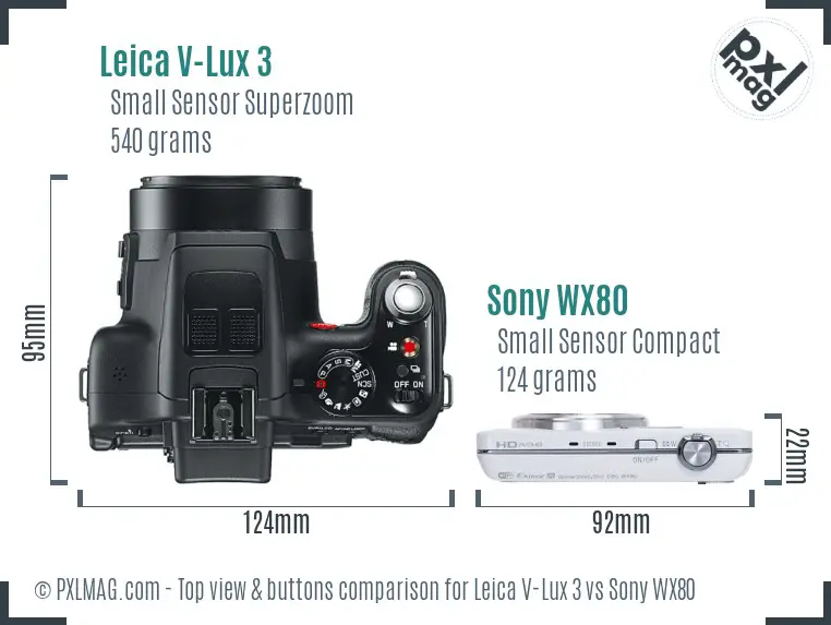 Leica V-Lux 3 vs Sony WX80 top view buttons comparison