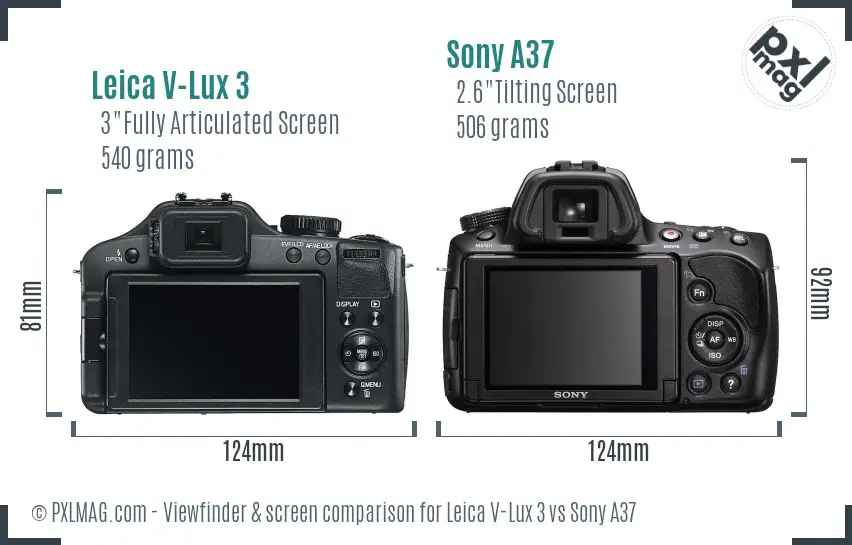 Leica V-Lux 3 vs Sony A37 Screen and Viewfinder comparison