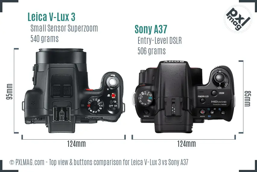 Leica V-Lux 3 vs Sony A37 top view buttons comparison
