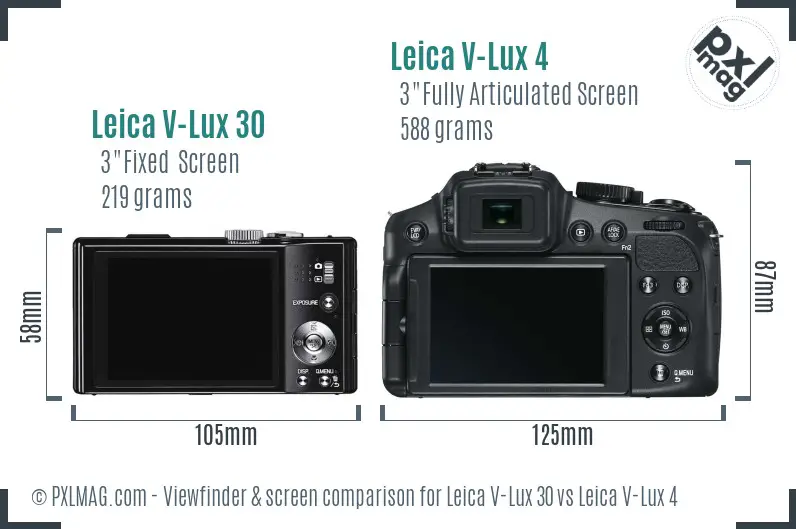 Leica V-Lux 30 vs Leica V-Lux 4 Screen and Viewfinder comparison
