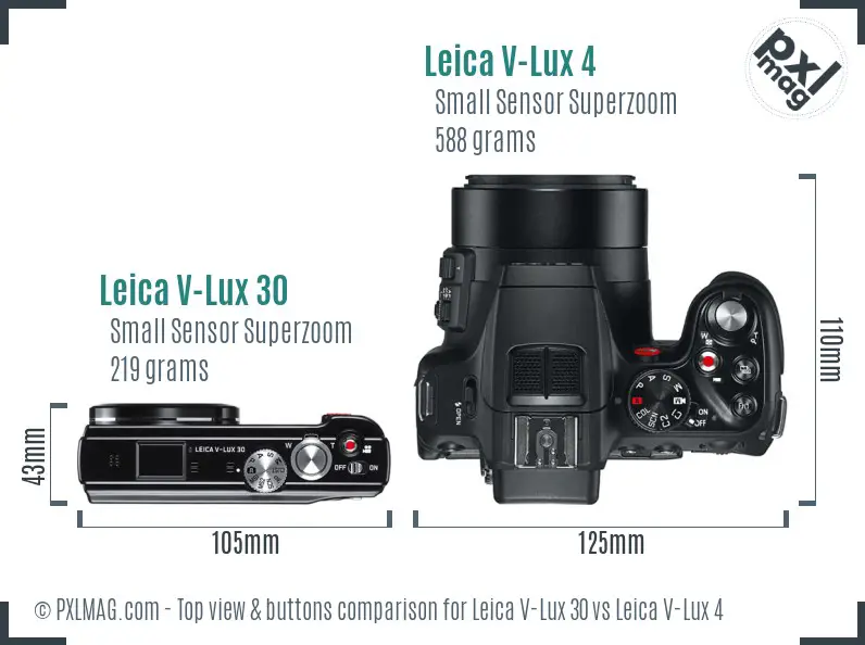 Leica V-Lux 30 vs Leica V-Lux 4 top view buttons comparison