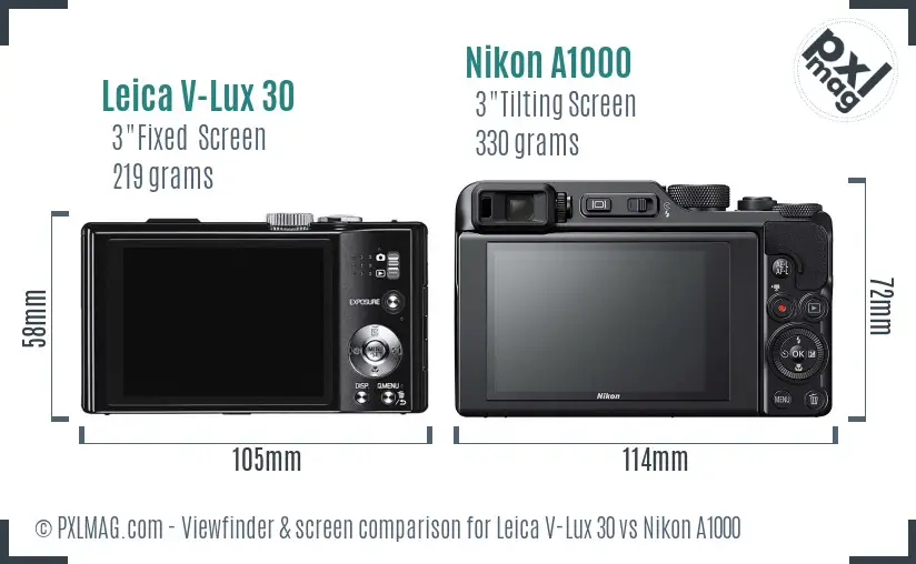 Leica V-Lux 30 vs Nikon A1000 Screen and Viewfinder comparison