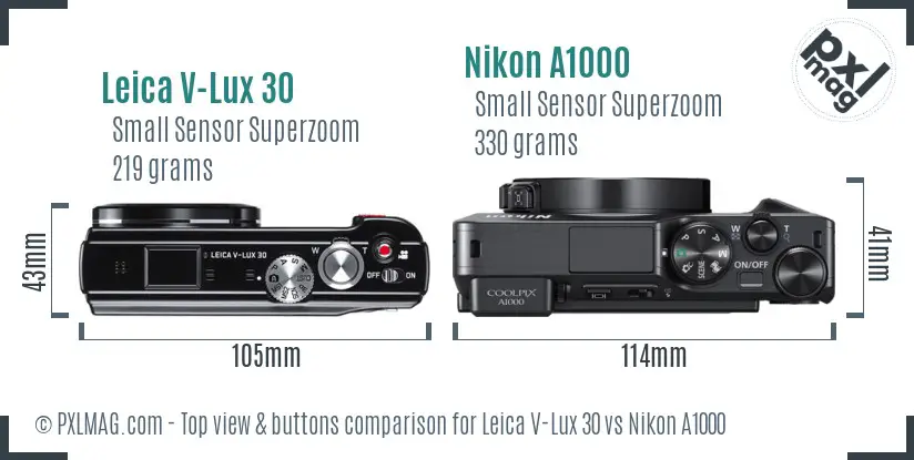 Leica V-Lux 30 vs Nikon A1000 top view buttons comparison