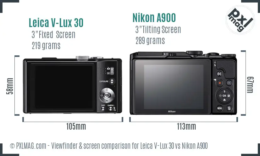 Leica V-Lux 30 vs Nikon A900 Screen and Viewfinder comparison