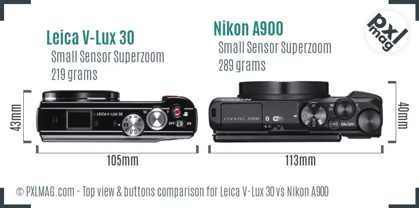 Leica V-Lux 30 vs Nikon A900 top view buttons comparison