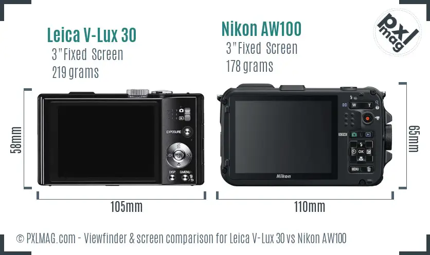 Leica V-Lux 30 vs Nikon AW100 Screen and Viewfinder comparison