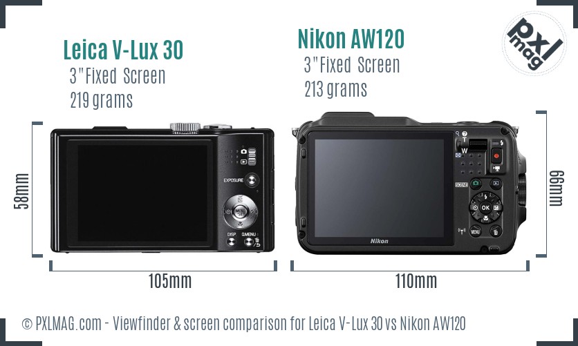 Leica V-Lux 30 vs Nikon AW120 Screen and Viewfinder comparison