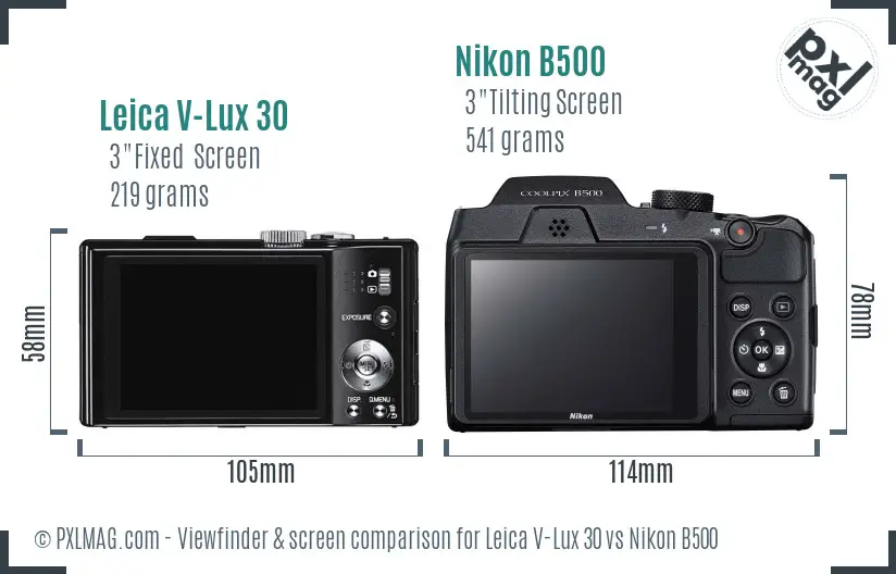Leica V-Lux 30 vs Nikon B500 Screen and Viewfinder comparison