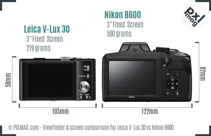 Leica V-Lux 30 vs Nikon B600 Screen and Viewfinder comparison