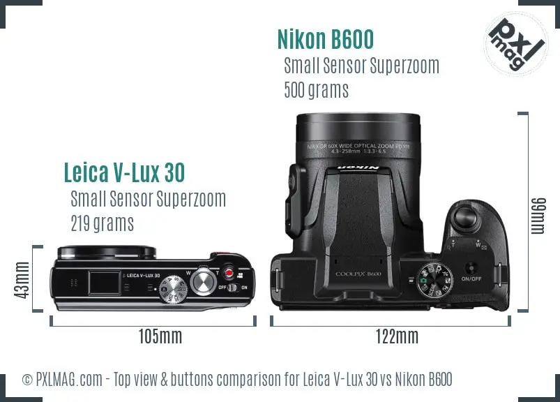 Leica V-Lux 30 vs Nikon B600 top view buttons comparison