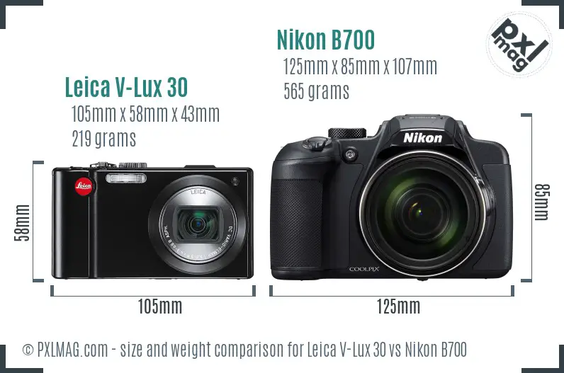 Leica V-Lux 30 vs Nikon B700 size comparison