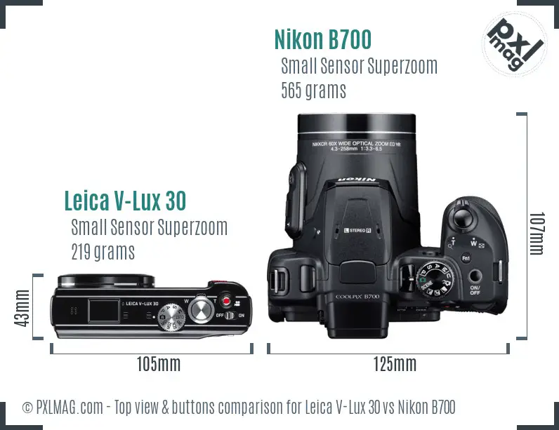 Leica V-Lux 30 vs Nikon B700 top view buttons comparison