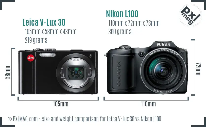 Leica V-Lux 30 vs Nikon L100 size comparison