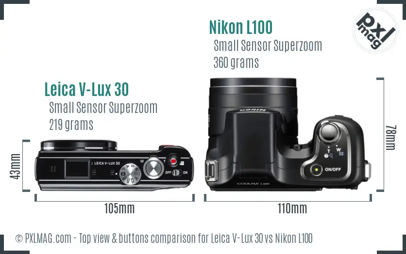 Leica V-Lux 30 vs Nikon L100 top view buttons comparison